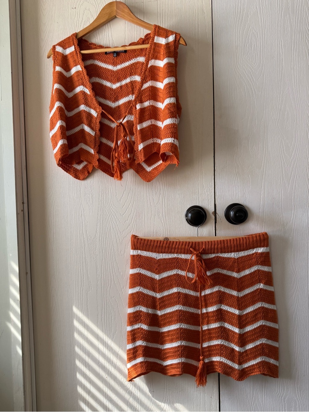 Almost Famous Orange & White Chevron Knit Two-Piece Lounge Set